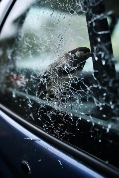 Foto excrementos de pájaros salpican sobre la superficie del vidrio del coche