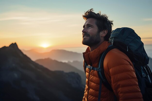 Foto el excursionista aventurero al amanecer