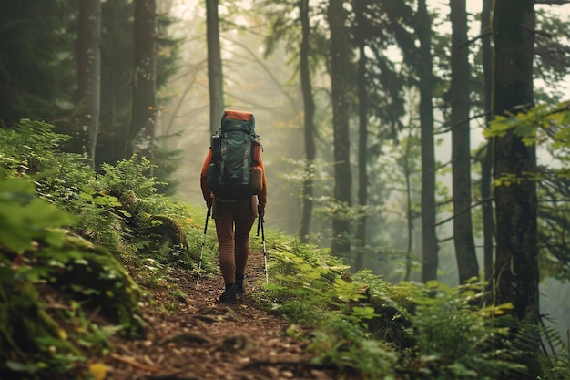 Un excursionista caminando por el bosque