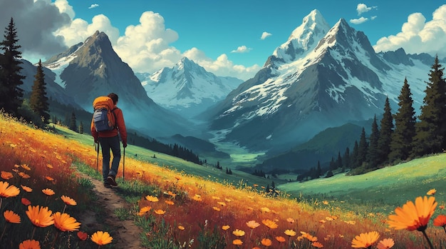 Un excursionista disfrutando del impresionante paisaje montañoso