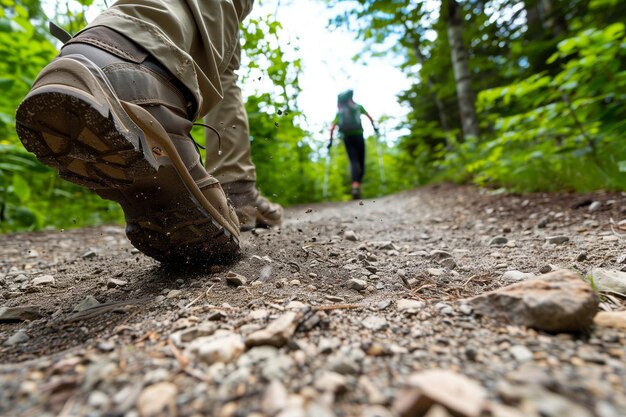 Un excursionista resbalando en un sendero de grava suelta