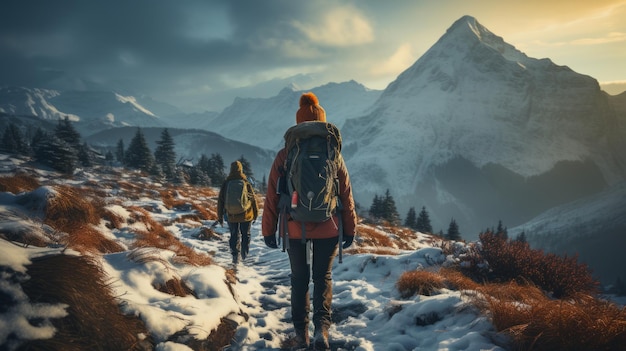 Los excursionistas de invierno abrazan la aventura en las montañas nevadas