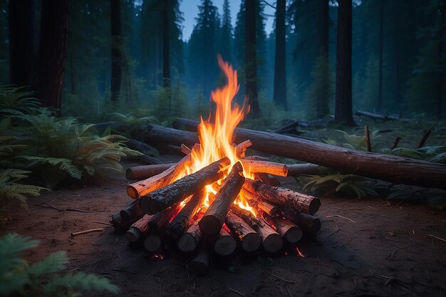 excursionistas sentados cerca de la fogata excursionando concepto de campamento la gente pasa el tiempo por la noche campamento de verano en la compañía de amigos del bosque