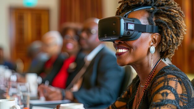 Executivos conduzem reuniões em um espaço de trabalho simulado usando ferramentas de VR