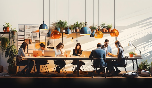 Executivos que trabalham no escritório moderno Teamwork concept 3D Rendering