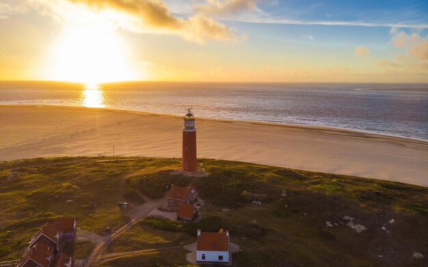 Exel Leuchtturm bei Sonnenuntergang Niederlande Niederländische Insel Texel