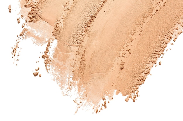 Exemplar de fundo de amostra de textura de produto cosmético prensado em pó bege ou solto