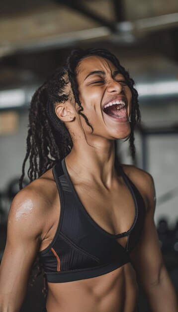 Foto exercício energético de fitness vibrante com jovem mulher afro-americana