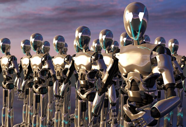 Exército android robô, renderização em 3d