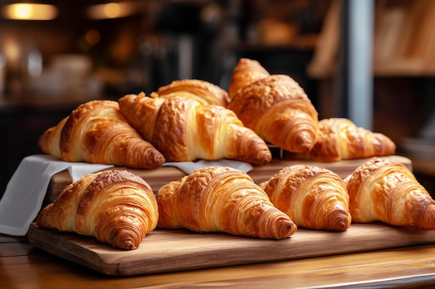 Se exhiben una variedad de croissants recién horneados