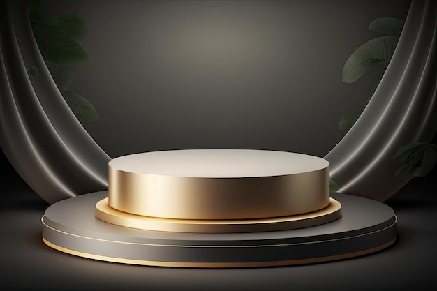 Exhibición de colocación de productos dorados de lujo con plataforma de escenario de podio circular Hecho con IA generativa