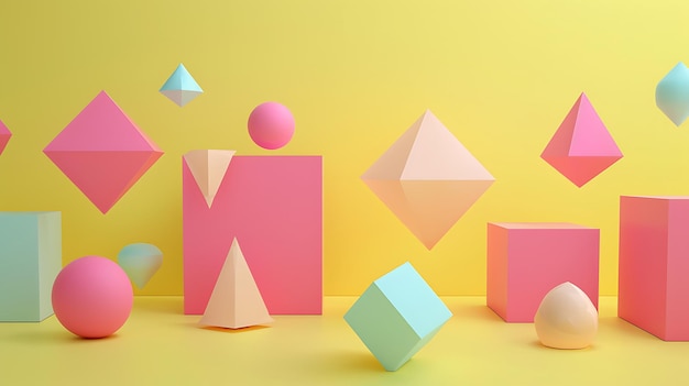 una exhibición colorida de arte en papel con una caja rosa y blanca con la letra m en ella