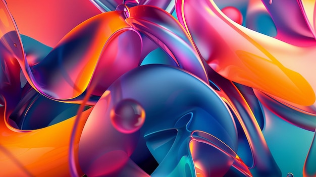 una exhibición colorida de bolas de vidrio coloridas y una azul y roja