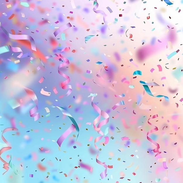 una exhibición colorida de confeti y rayas con un fondo rosado
