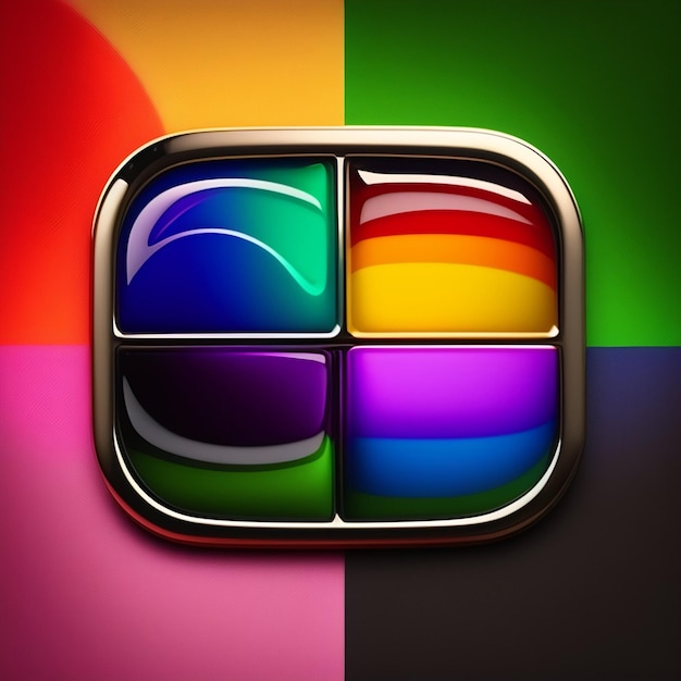 Una exhibición colorida con un cuadrado de arcoíris en el medio.