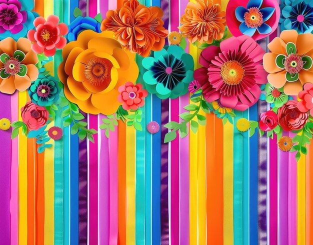 una exhibición colorida de flores con una cruz en la parte superior