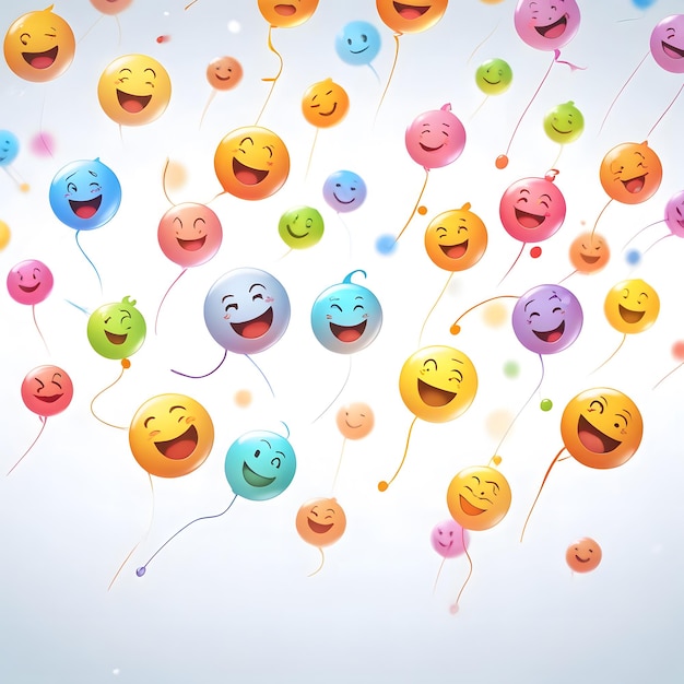 Foto una exhibición colorida de globos emoji con caras felices en ellos papel tapiz de fondo de smileys