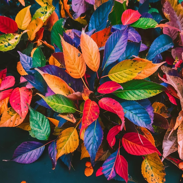 una exhibición colorida de hojas de otoño con un fondo negro generado por Ai