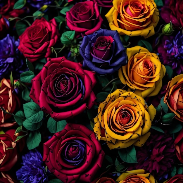 Una exhibición colorida de rosas con la palabra rosas en ella