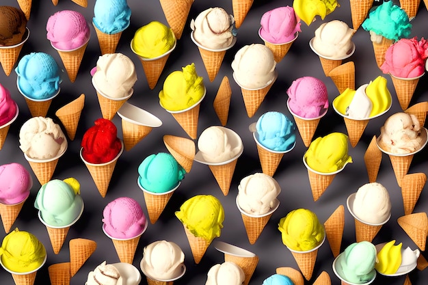 Exhibición de conos de galletas rellenas de helado