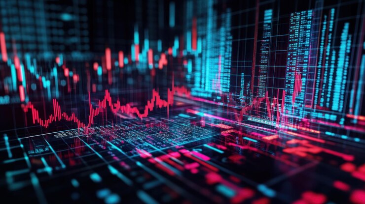 Exhibición digital abstracta de datos financieros con gráficos y gráficos del mercado de valores