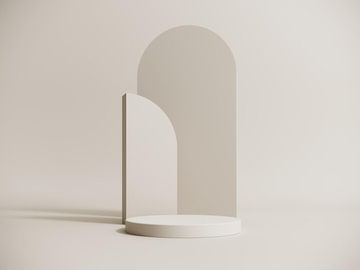 Exhibición estética elegante de renderizado 3D con arco en fondo de luz pastel para producto premium