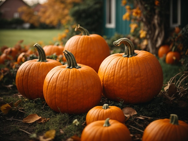 Exhibición festiva de arreglo de calabaza al aire libre