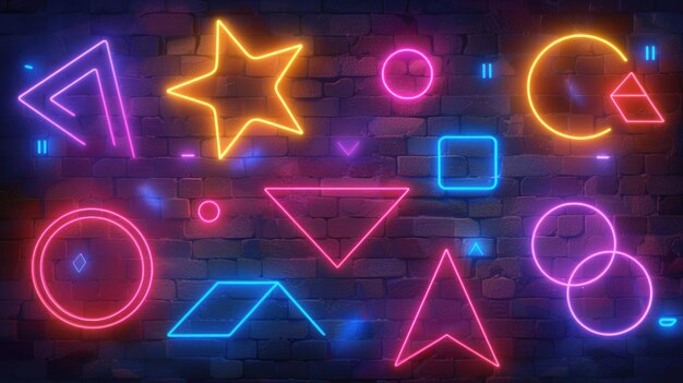 Una exhibición de formas de neón vívidas que brillan brillantemente contra un fondo cósmico profundo AIG62