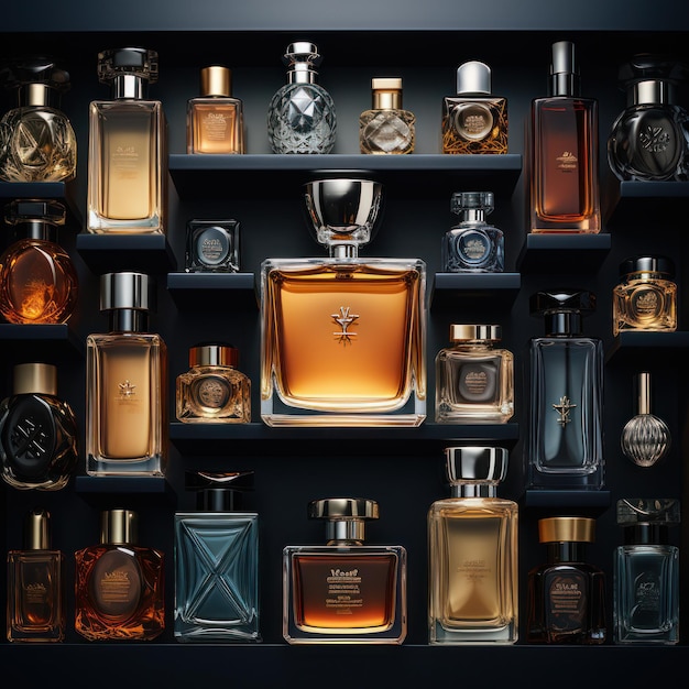 una exhibición de frascos de perfume