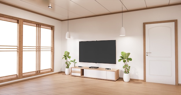 Exhibición del gabinete de TV con piso blanco minimalista de la habitación moderna