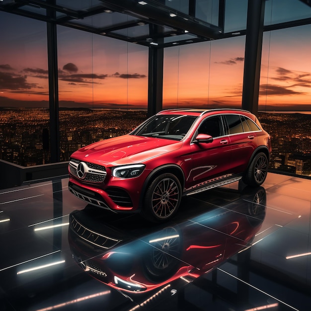 Exhibición inmersiva de un Mercedes GLC300 de 2019 en el fenómeno irreal del motor de Red Candy Paint Unreal