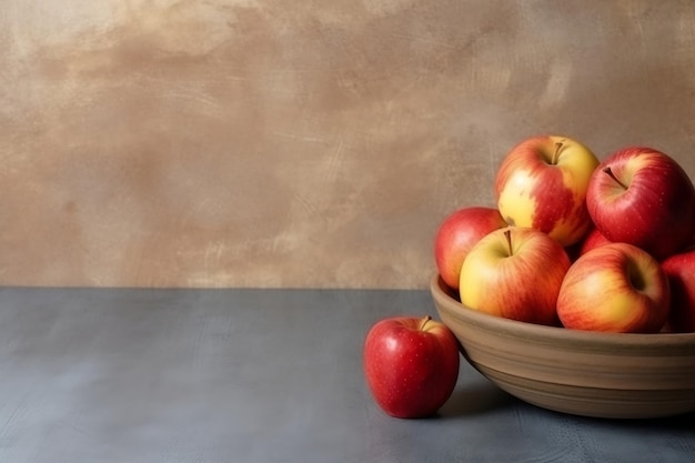 Una exhibición de manzanas en una mesa IA generativa