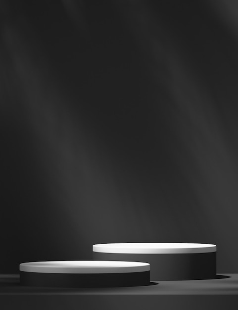 Exhibición de maqueta de podio de producto con fondo blanco y negro con sombras de árboles fondo de verano Ilustración de renderización 3D