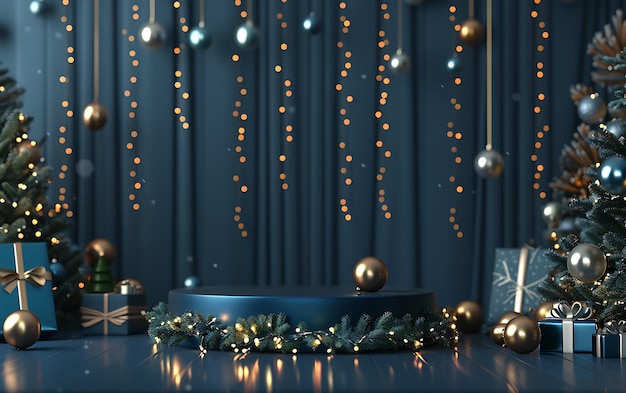 una exhibición de Navidad con luces y una imagen de un árbol de Navidad y un letrero que dice Navidad