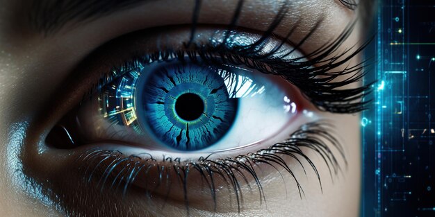 Exhibición ocular de la mujer futurista concepto de ciberespacio ciencia tecnología de fondo persona humana sistema de visión digital