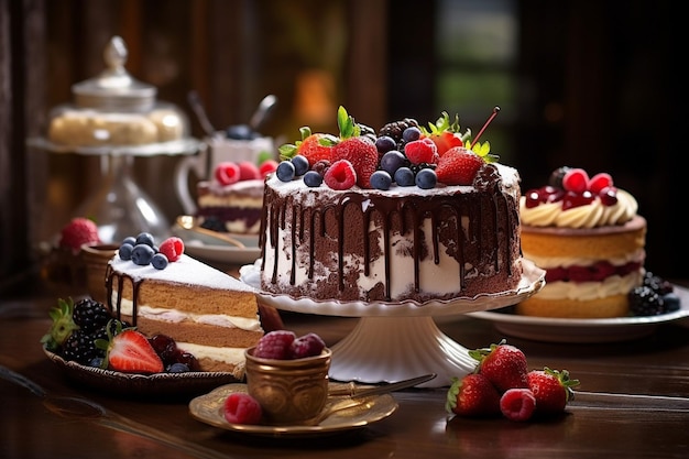 Exhibición de pasteles con una variedad de pasteles