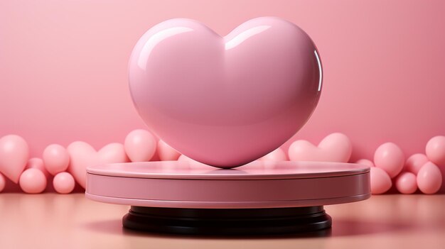 Foto exhibición de pedestal del día de san valentín con exposición de productos en blanco sobre fondo rosa claro