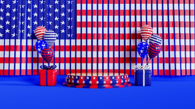 Exhibición de podio en 3D para celebrar el feliz día de la independencia de EE. UU.