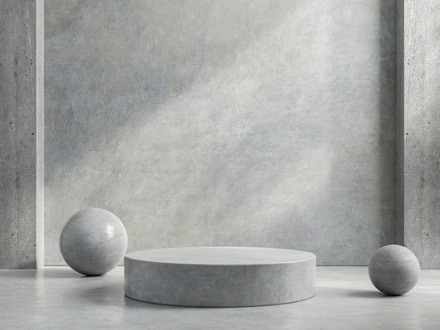 Foto exhibición de podio de cemento para presentación de empaque en renderizado wall3d de concreto