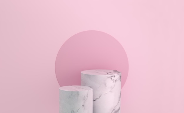Exhibición de producto de pedestal de podio de mármol sobre fondo rosa con estudio de fondo minimalista 3D Rendering