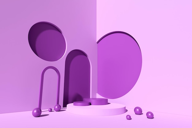 exhibición de producto de pedestal de podio púrpura, renderizado 3d