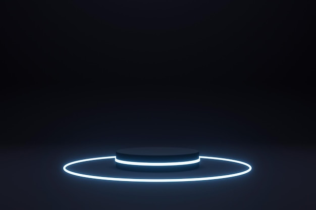 Exhibición de producto de pedestal vacío de podio de luz led de neón para colocación de producto fondo abstracto 3d