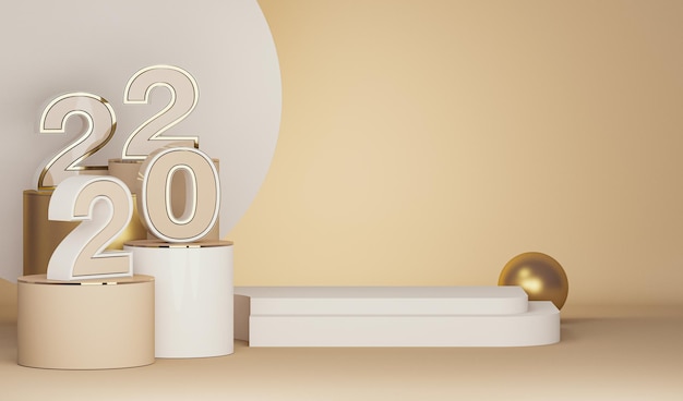 Exhibición del producto podio fondo de geometría beige y pastel Feliz año nuevo vacaciones 2022 3D render