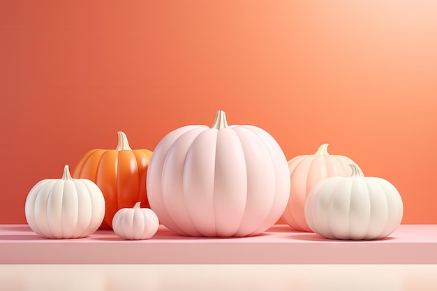 Exhibición de productos de Halloween con temática de otoño con decoración de calabaza de cerámica blanca en rosa y naranja