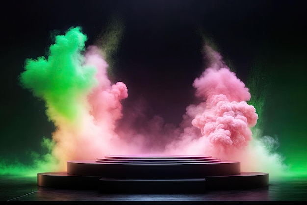 Foto exhibición de productos de maqueta de plataforma de podio en 3d con humo de colores