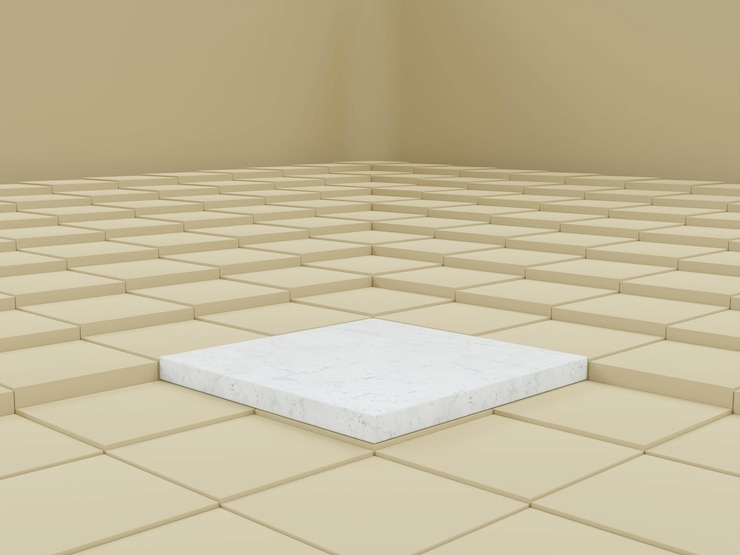 Foto exhibición de productos de mármol blanco minimalista con renderizado 3d de fondo de cubo escalonado beige