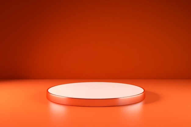 Exhibición de productos naranja o pedestal de podio en fondo publicitario con telones de fondo en blanco