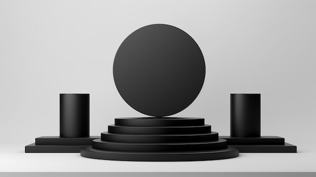 exhibición de productos en un pedestal de podio de lujo negro sobre un fondo blanco ilustración de maqueta 3D