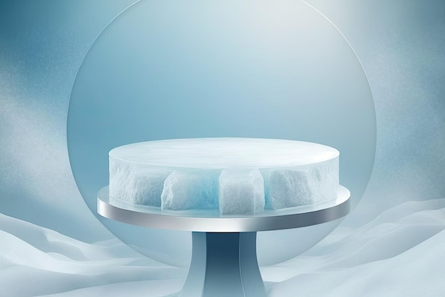 Exhibición de productos de la plataforma de podio Circle tema de hielo fresco Hecho con IA generativa