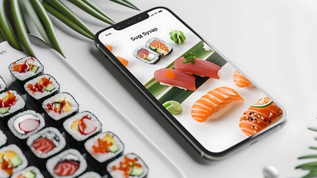 Foto una exhibición de sushi en una mesa con sushi en ella